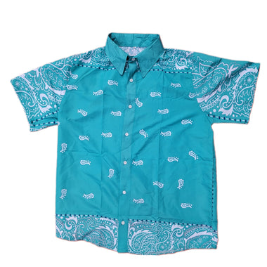 Aqua Paisley Button Up Short Sleeve Shirt
