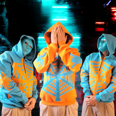 Embroidered Spider Web slinger Hoodie – Aqua or Orange