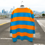 Long Sleeve Rugby Polo Sweatshirt – Aqua & Orange Stripe Edition