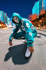 Floral Aqua 3D Puff Print Joggers Sets