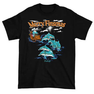 Merry Finsmas Aqua Outfit Santa Dolphin Christmas T-Shirt