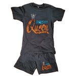 Womens Dolfan Queen Rhinestone Casual Top & Shorts Set