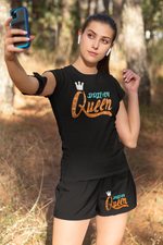 Womens Dolfan Queen Rhinestone Casual Top & Shorts Set