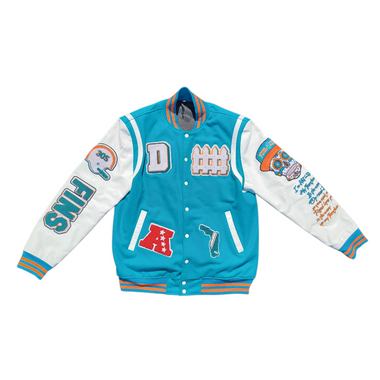 Fins Fam Varsity Jacket | Aqua & Black