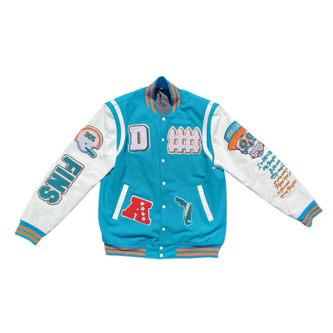 Fins Fam Varsity Jacket | Aqua &amp; Black