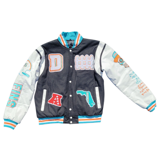 Fins Fam Varsity Jacket | Aqua & Black