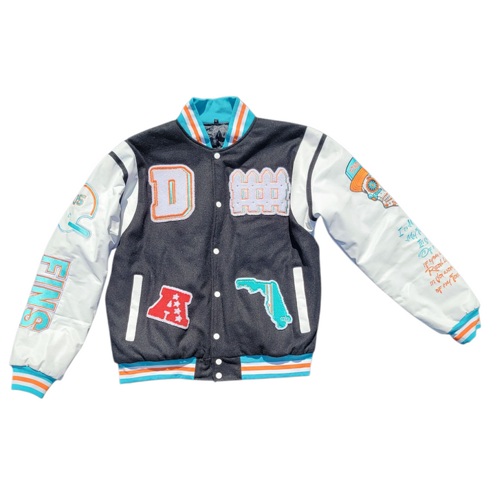 Fins Fam Varsity Jacket | Aqua &amp; Black