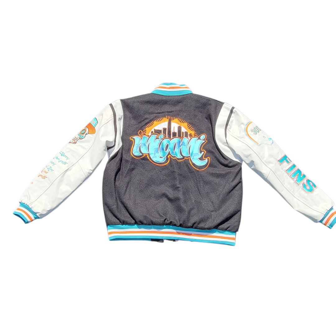 Fins Fam Varsity Jacket | Aqua &amp; Black