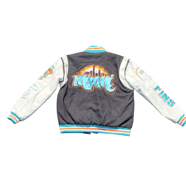 Fins Fam Varsity Jacket | Aqua &amp; Black