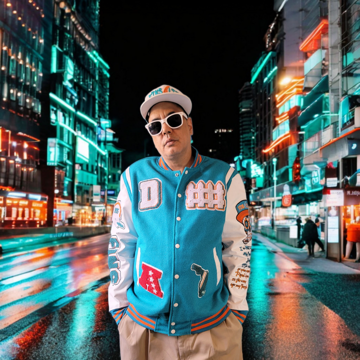 Fins Fam Varsity Jacket | Aqua &amp; Black