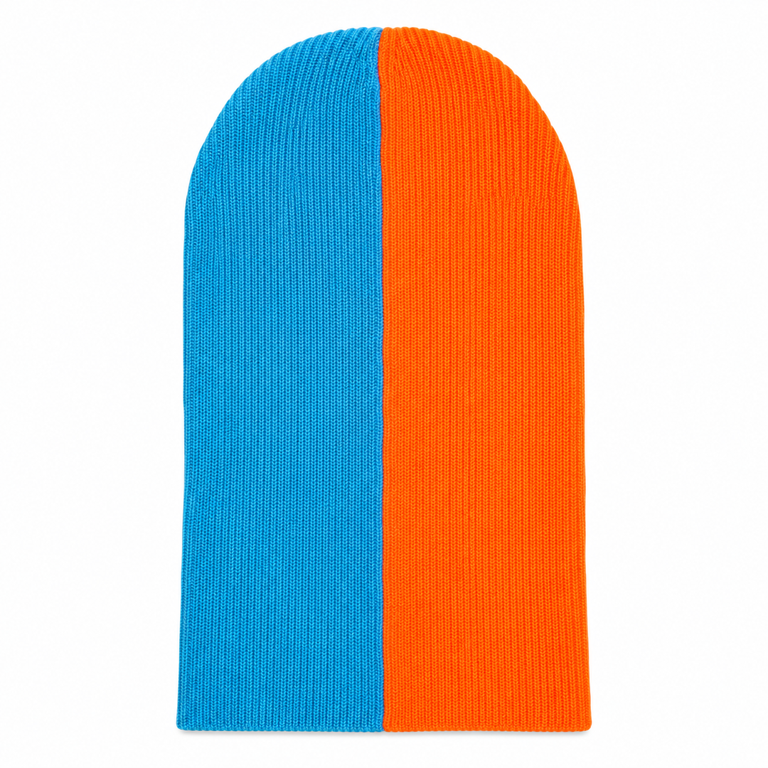 Two-Tone Cotton Ski Mask – Aqua &amp; Orange, Single Eye Opening