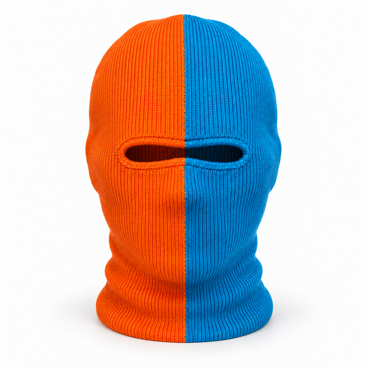 Two-Tone Cotton Ski Mask – Aqua &amp; Orange, Single Eye Opening