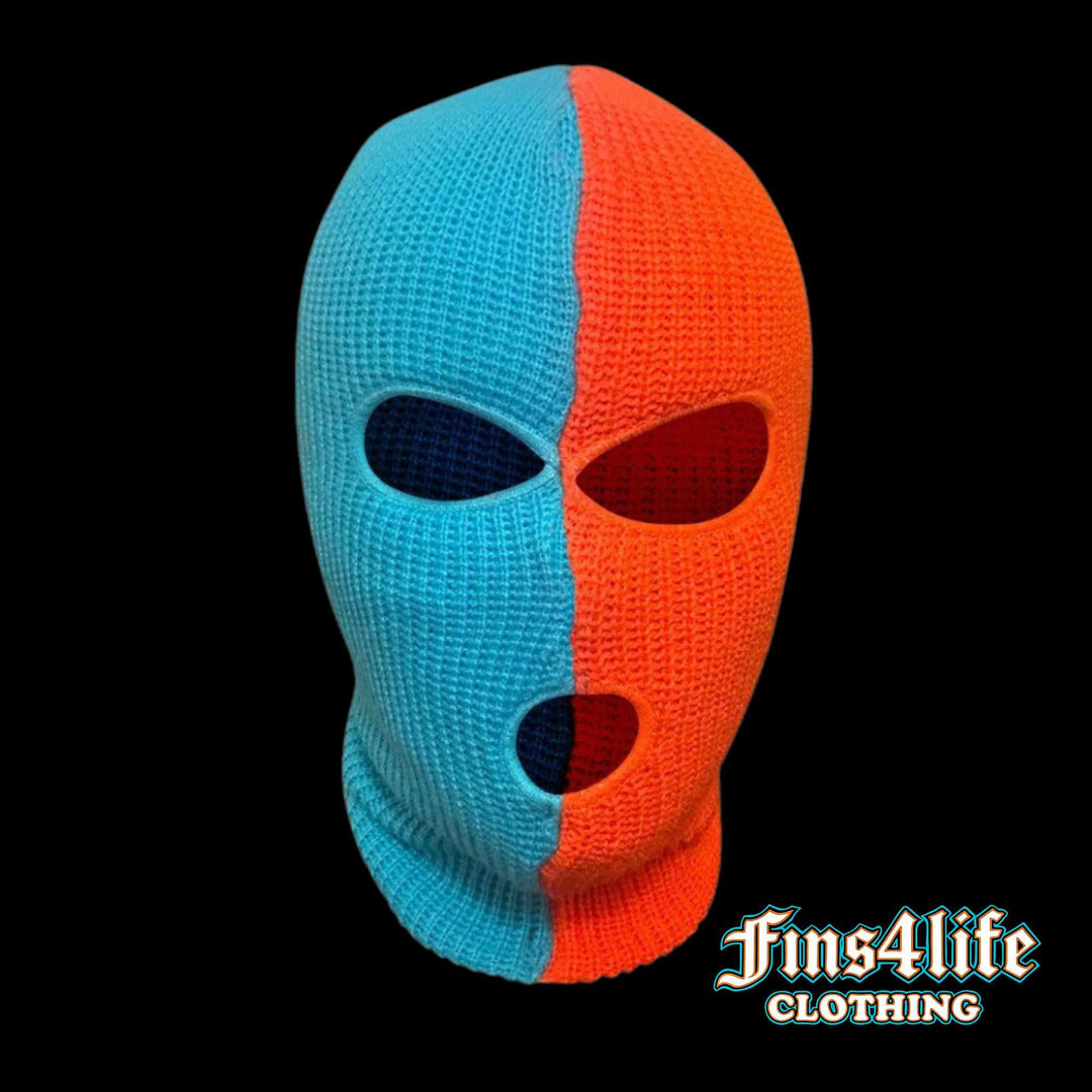 Game Day Two-Tone Ski Mask – Aqua &amp; Orange Edition