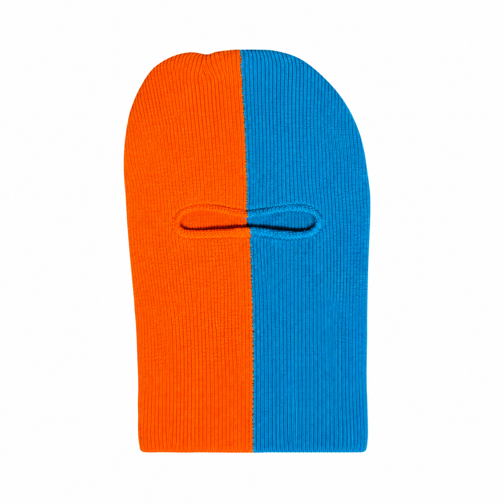 Two-Tone Cotton Ski Mask – Aqua &amp; Orange, Single Eye Opening