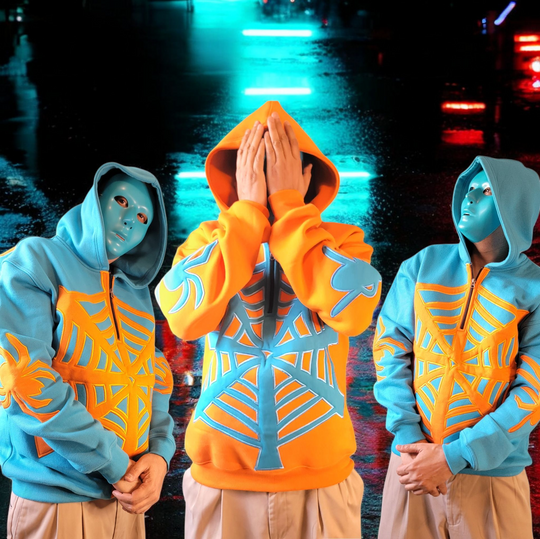Embroidered Spider Web slinger Hoodie – Aqua or Orange