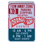 Vintage Orange Bowl Parking Souvenir Metal Sign