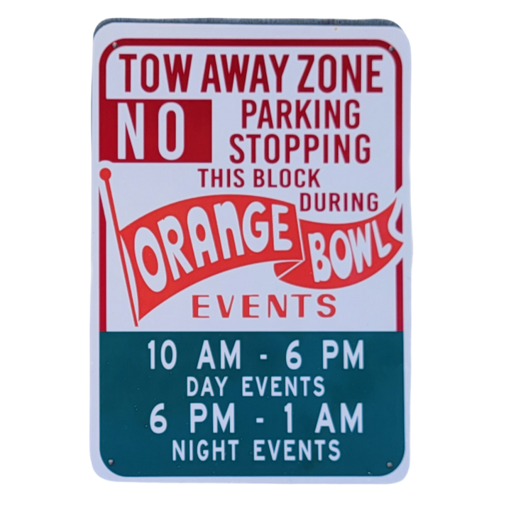 Vintage Orange Bowl Parking Miami Souvenir Metal Sign