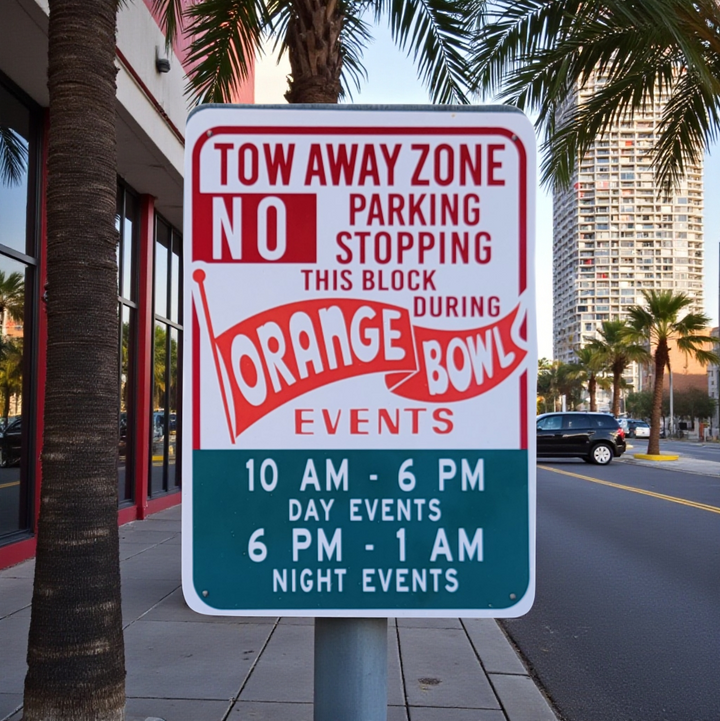 Vintage Orange Bowl Parking Miami Souvenir Metal Sign