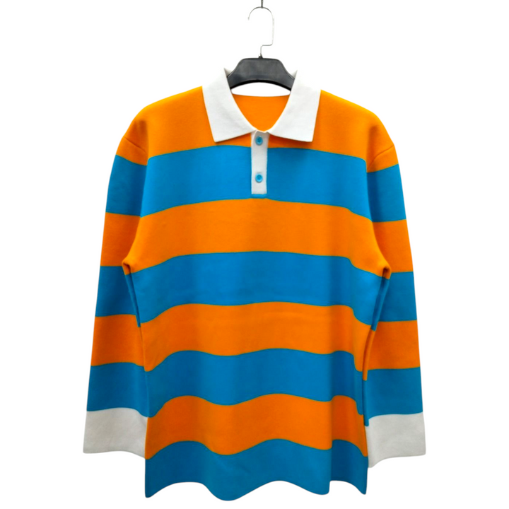 Long Sleeve Rugby Polo Sweatshirt – Aqua &amp; Orange Stripe Edition