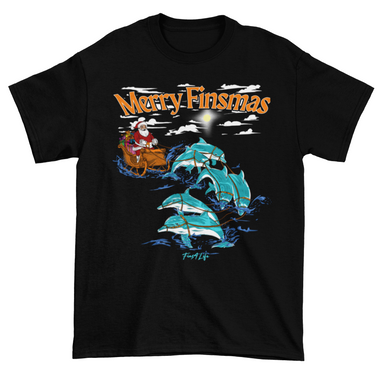 Merry Finsmas Red Outfit Santa Dolphin Christmas T-Shirt