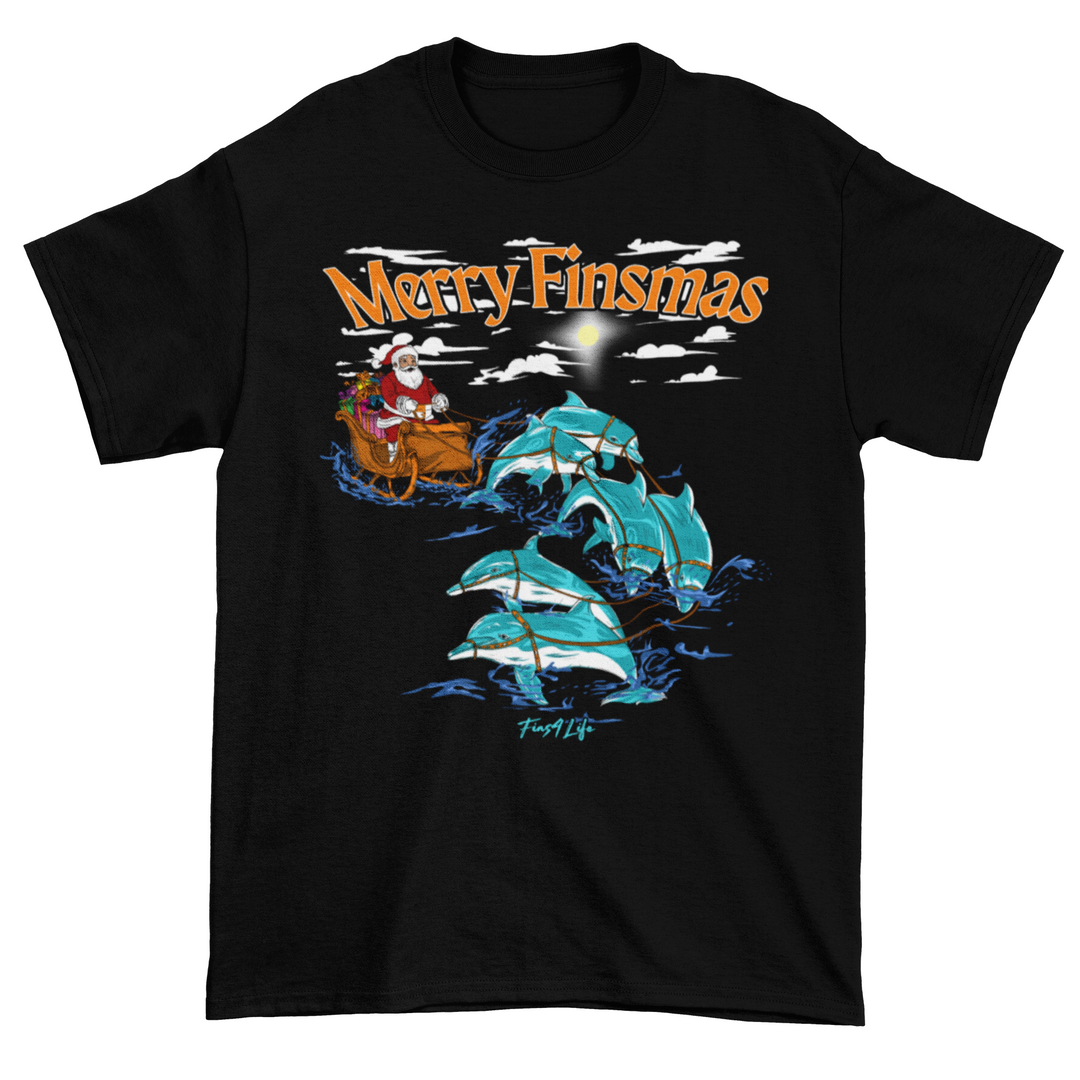 Merry Finsmas Red Outfit Santa Dolphin Christmas T-Shirt