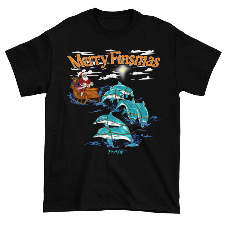 Merry Finsmas Red Outfit Santa Dolphin Christmas T-Shirt