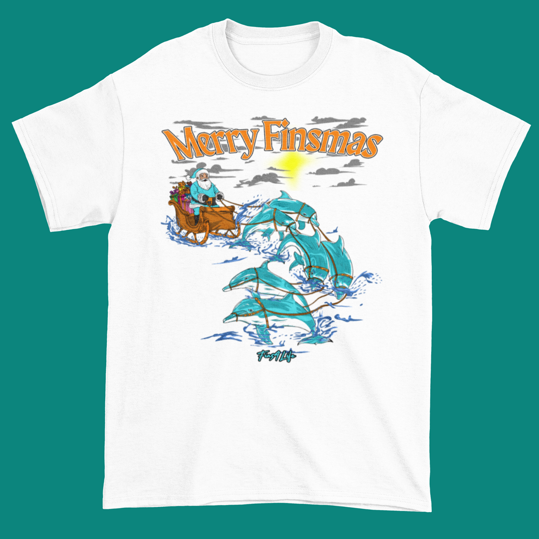 Merry Finsmas Aqua Outfit Santa Dolphin Christmas T-Shirt