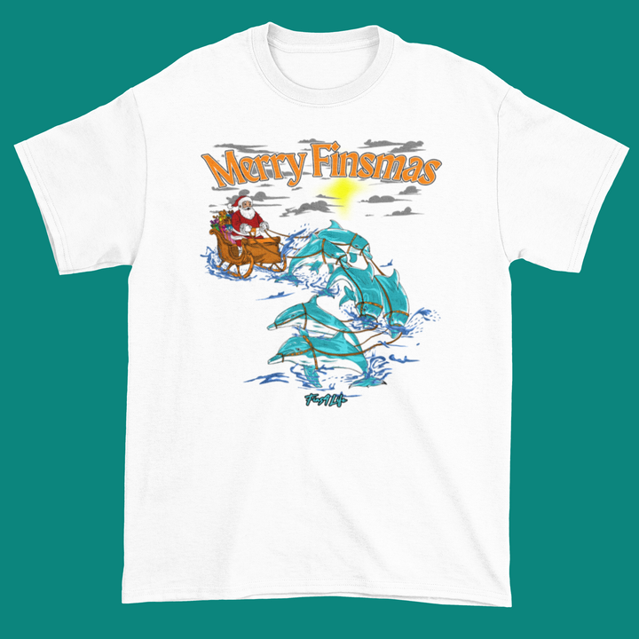 Merry Finsmas Red Outfit Santa Dolphin Christmas T-Shirt