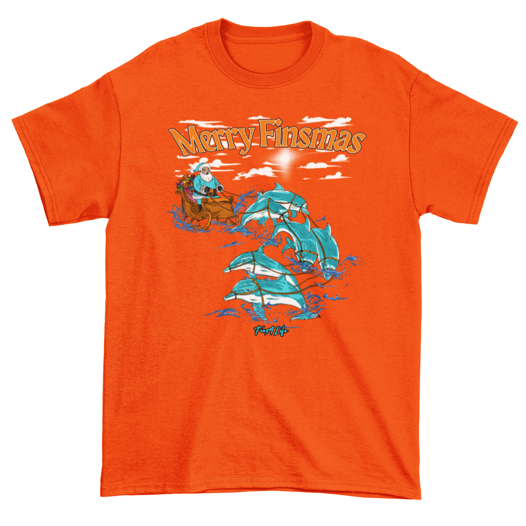 Merry Finsmas Aqua Outfit Santa Dolphin Christmas T-Shirt