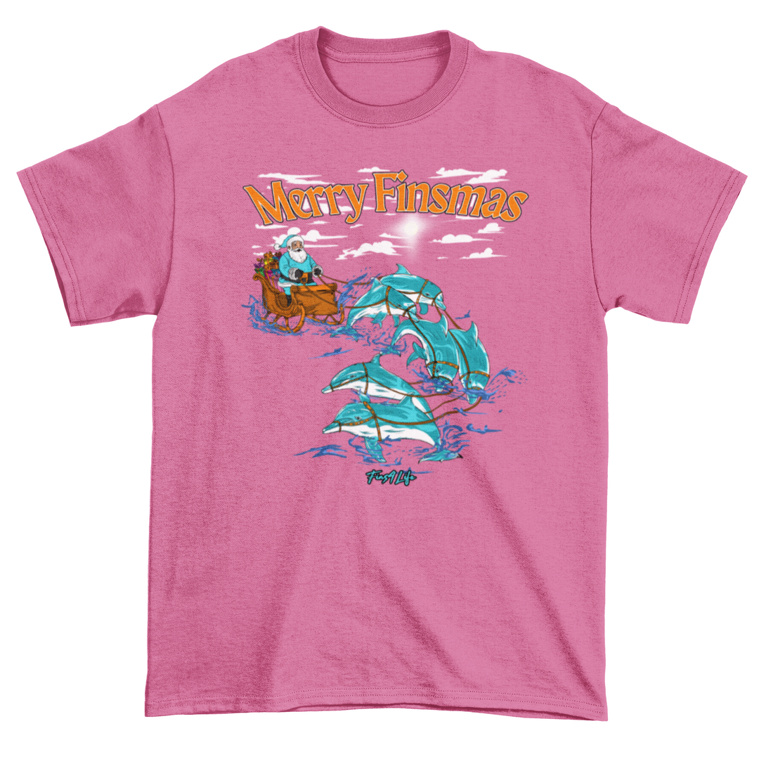 Merry Finsmas Aqua Outfit Santa Dolphin Christmas T-Shirt