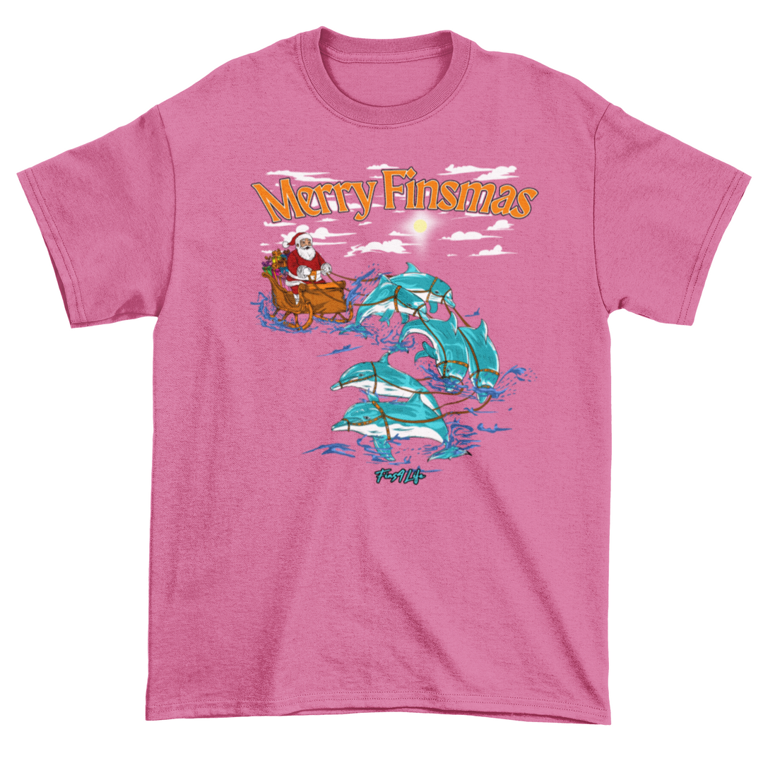 Merry Finsmas Red Outfit Santa Dolphin Christmas T-Shirt