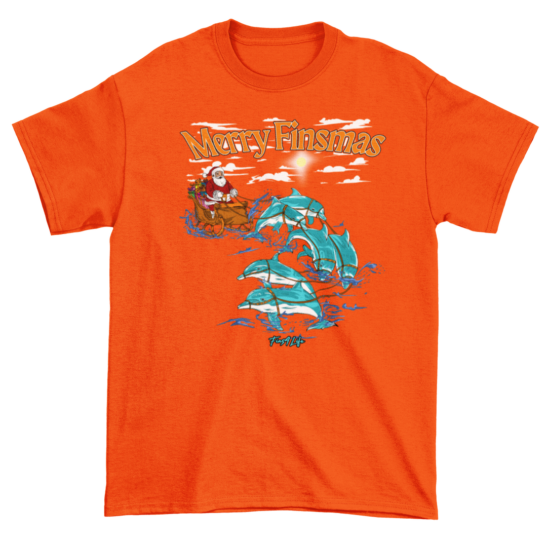 Merry Finsmas Red Outfit Santa Dolphin Christmas T-Shirt