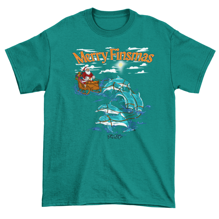 Merry Finsmas Red Outfit Santa Dolphin Christmas T-Shirt