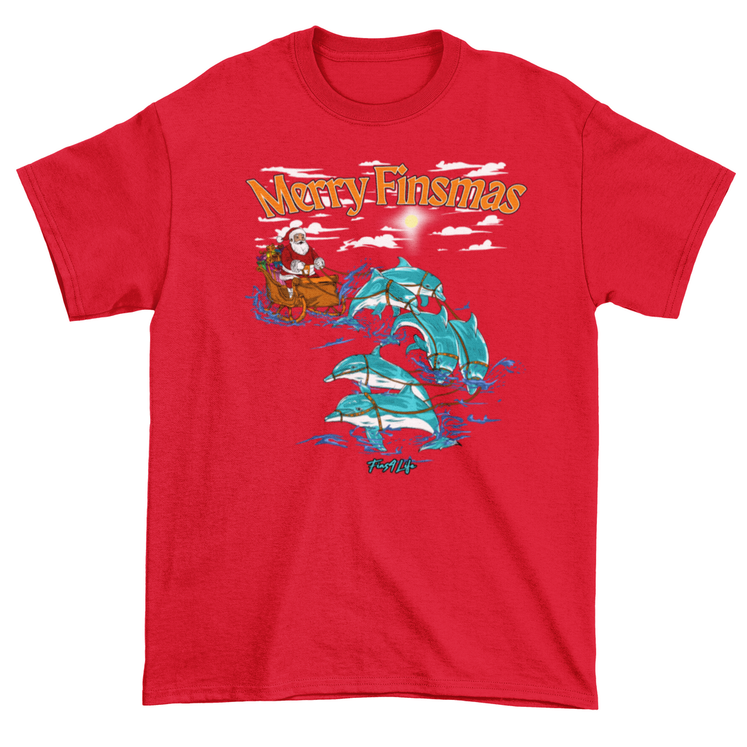 Merry Finsmas Red Outfit Santa Dolphin Christmas T-Shirt