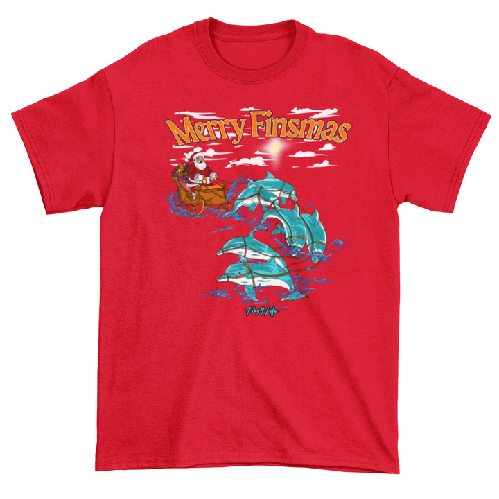 Merry Finsmas Red Outfit Santa Dolphin Christmas T-Shirt