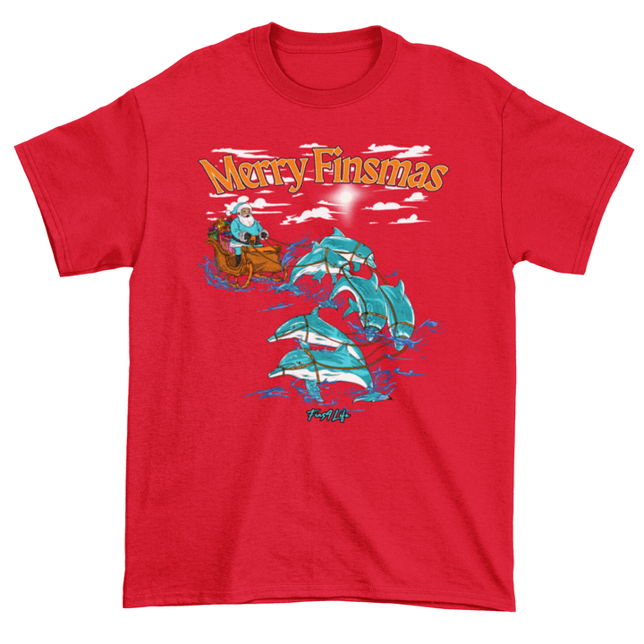 Merry Finsmas Aqua Outfit Santa Dolphin Christmas T-Shirt