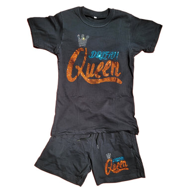 Womens Dolfan Queen Rhinestone Casual Top & Shorts Set