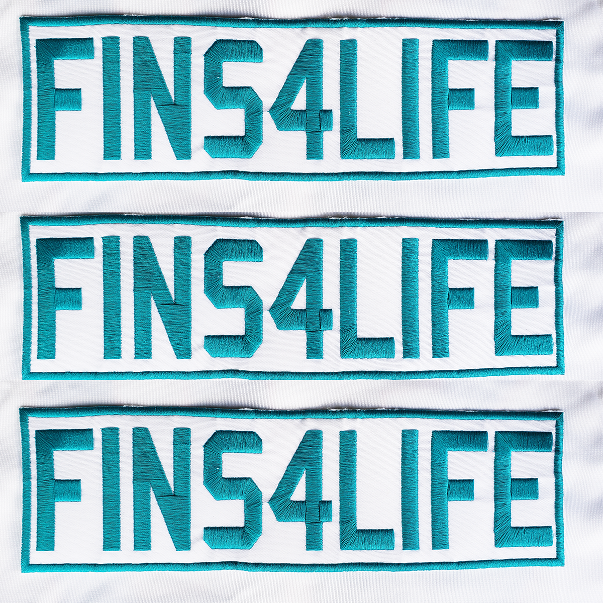 Fins4Life Stitched white and aqua letter name replacement